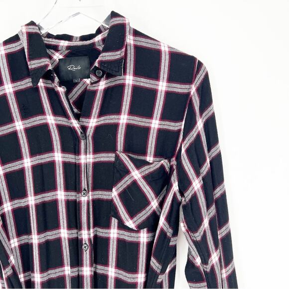 Rails Blair Plaid Button Down Belted Mini Dress L Midnight Plum - Picture 3 of 5